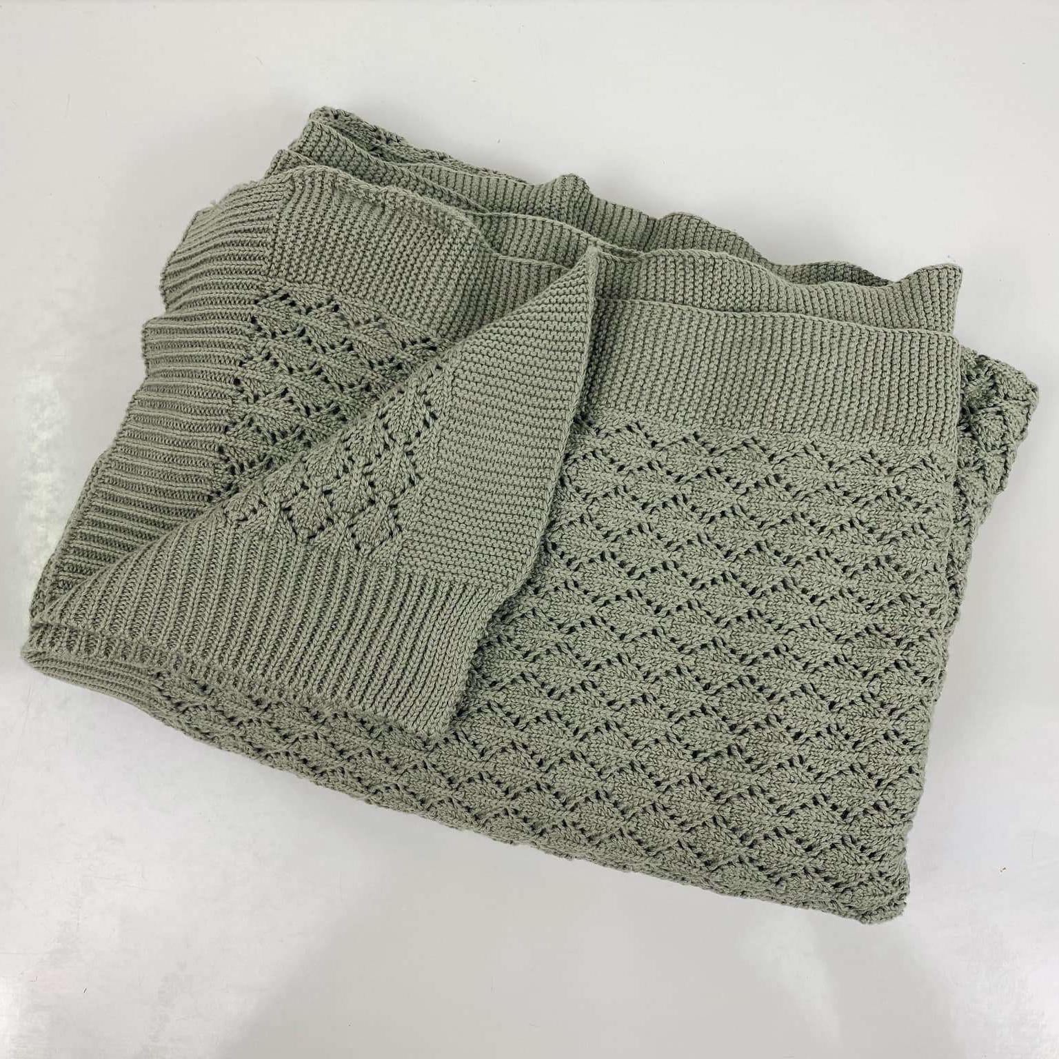 Плед ажурний в'язаний сіро-зелений WR-206