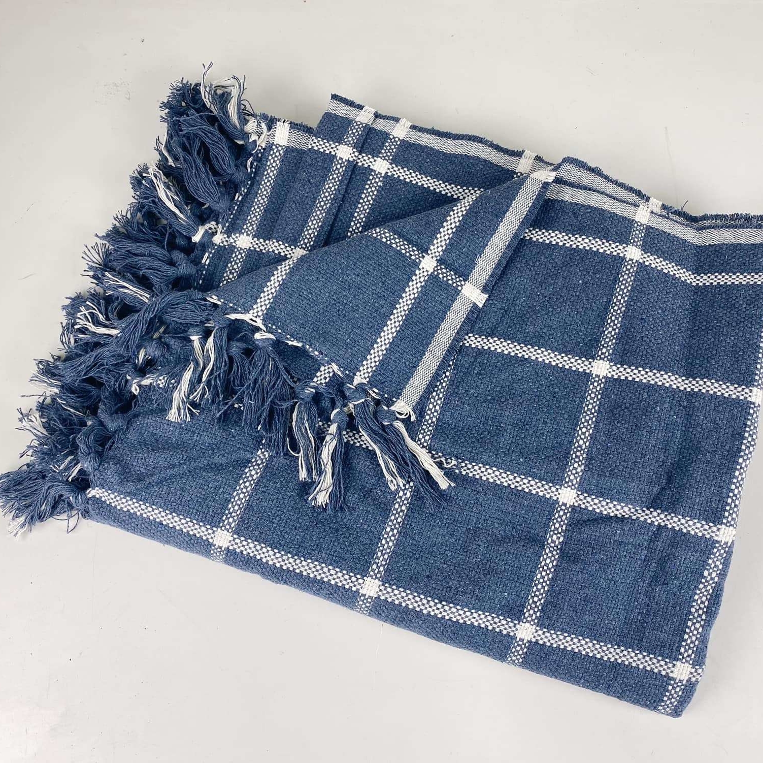 Плед синій у білу клітинку WR-208