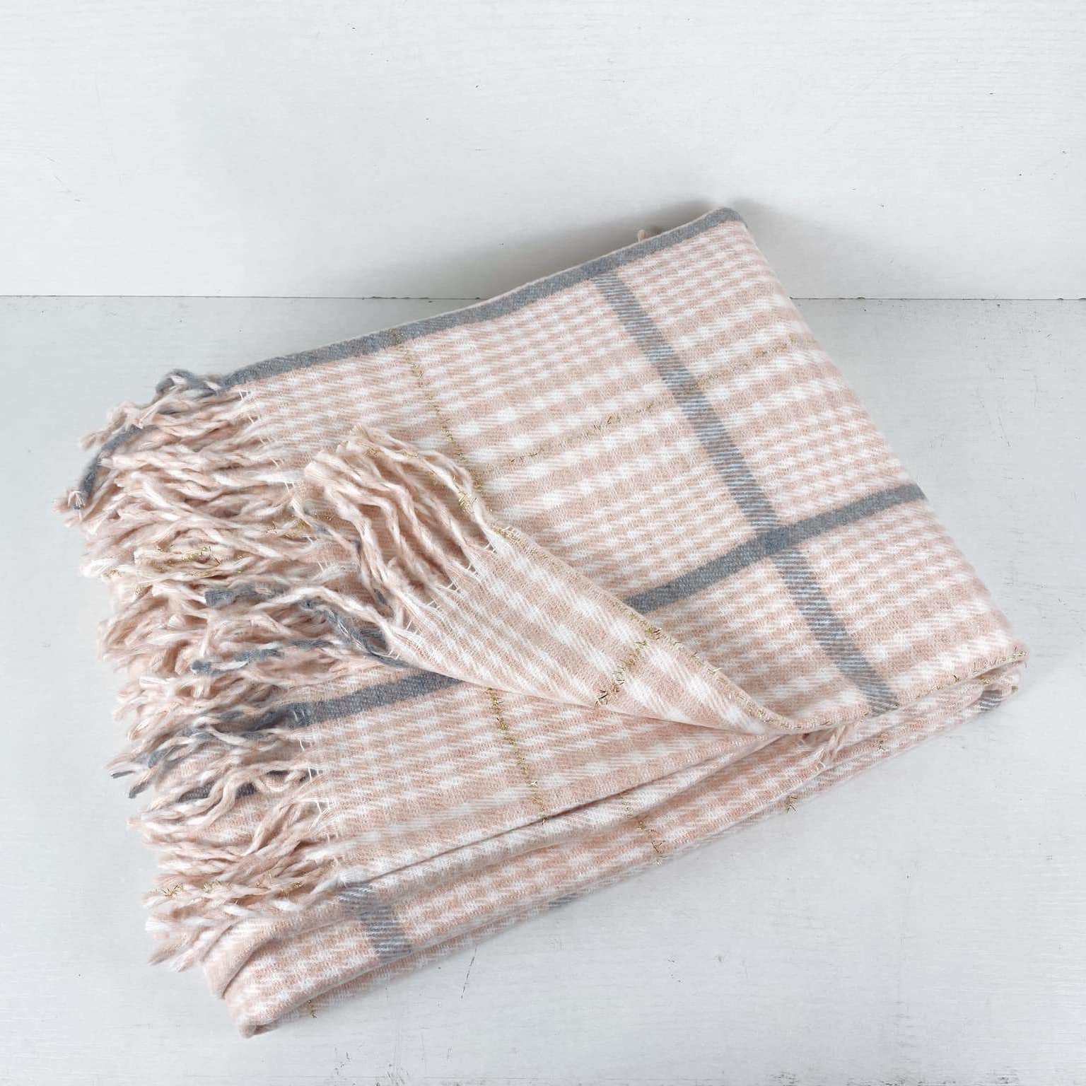 Плед рожево-біло-сіра клітинка WR-209