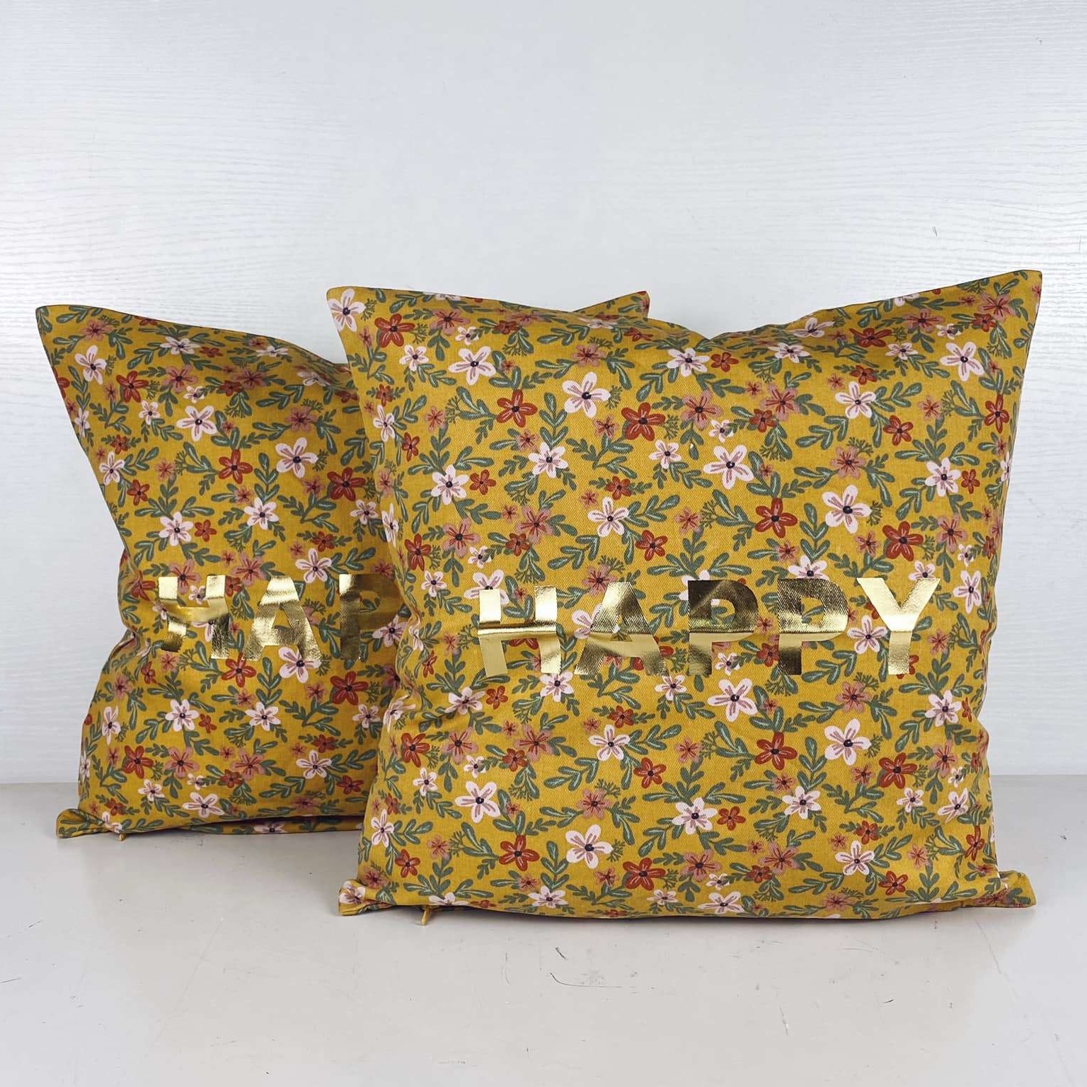 Подушка декоративна HAPPY гірчична з дрібними квітами PW-379
