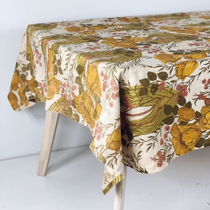 Скатертина у ретро стилі льон з принтом Квіти TT-070