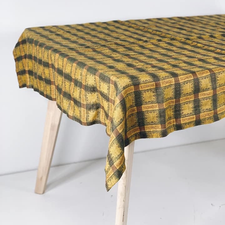 Скатертина льон жакард клітинка жовто-чорна TT-071
