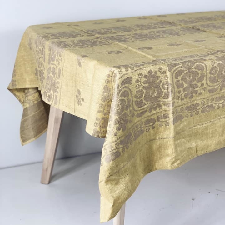 Скатертина льон жакард жовто-коричнева TT-072