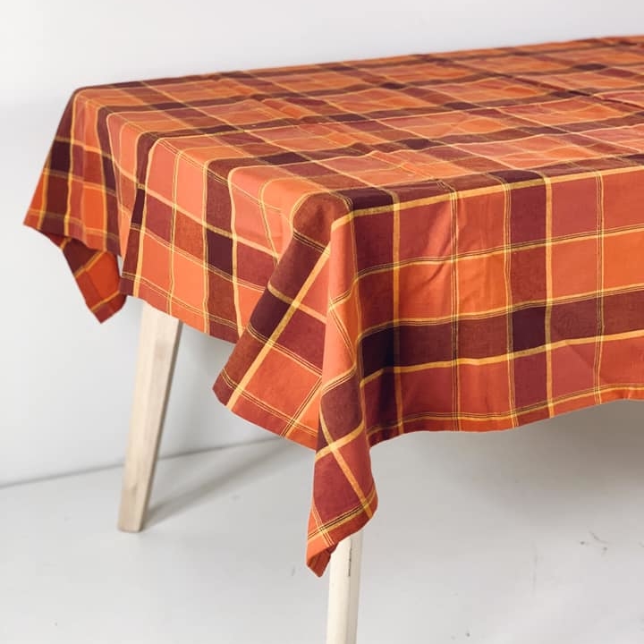 Скатертина у клітинку теракота бавовна TT-073