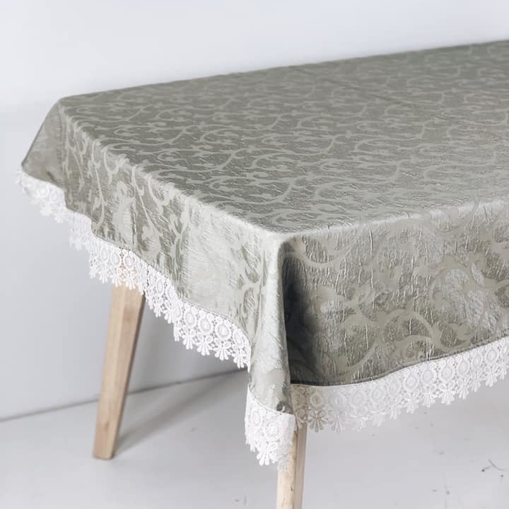 Скатертина сіра з мереживом візерунок жакард TT-084