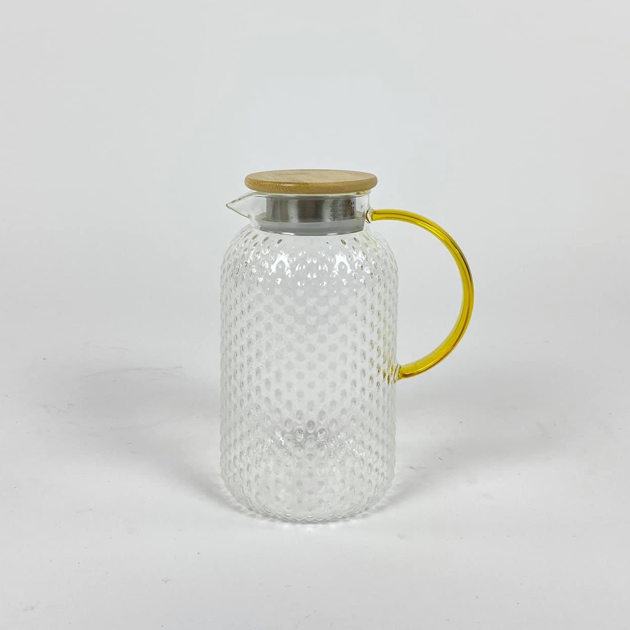 Глечик з кришкою жовте/прозоре скло/дерево JU-080