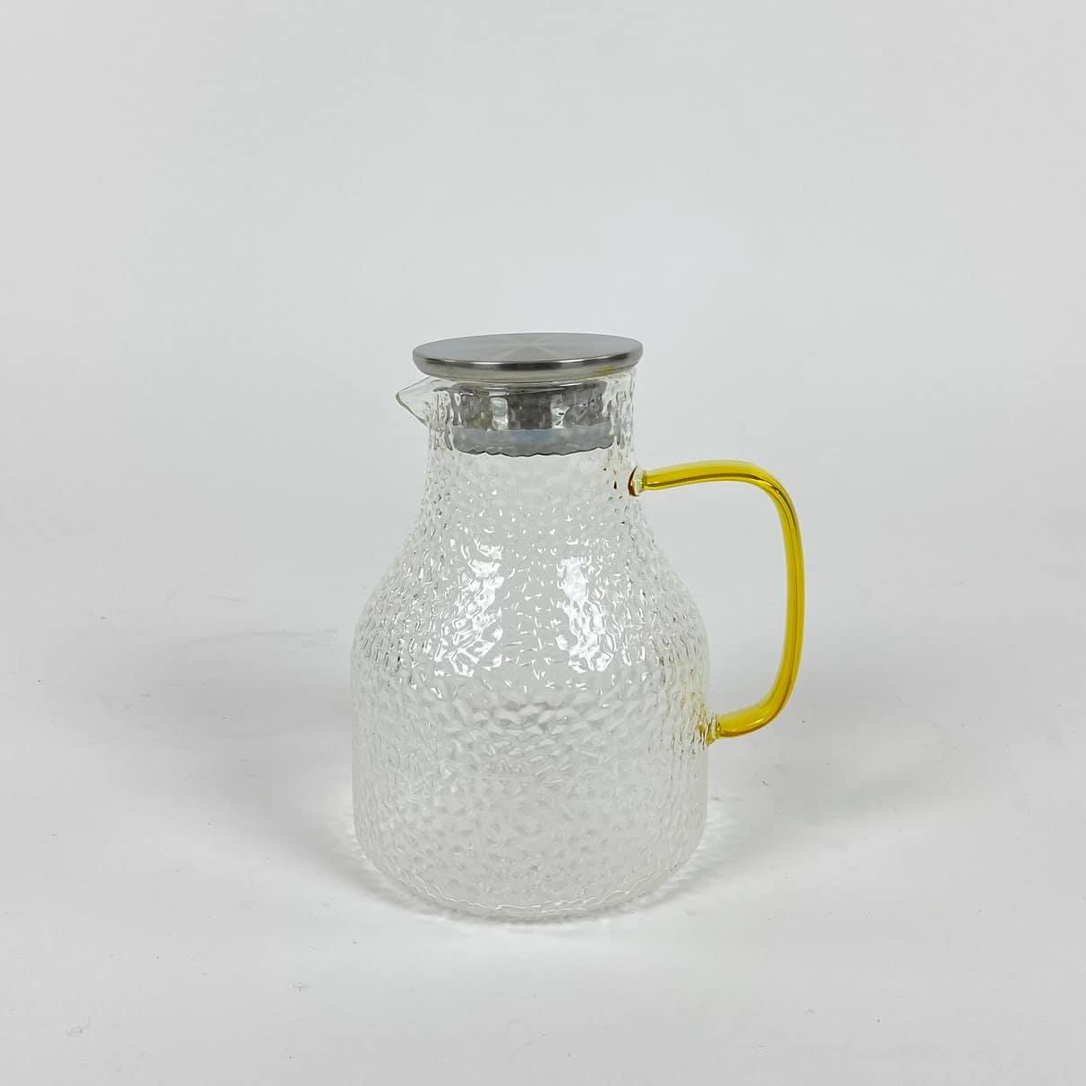 Глечик з кришкою жовте/прозоре скло/метал JU-081