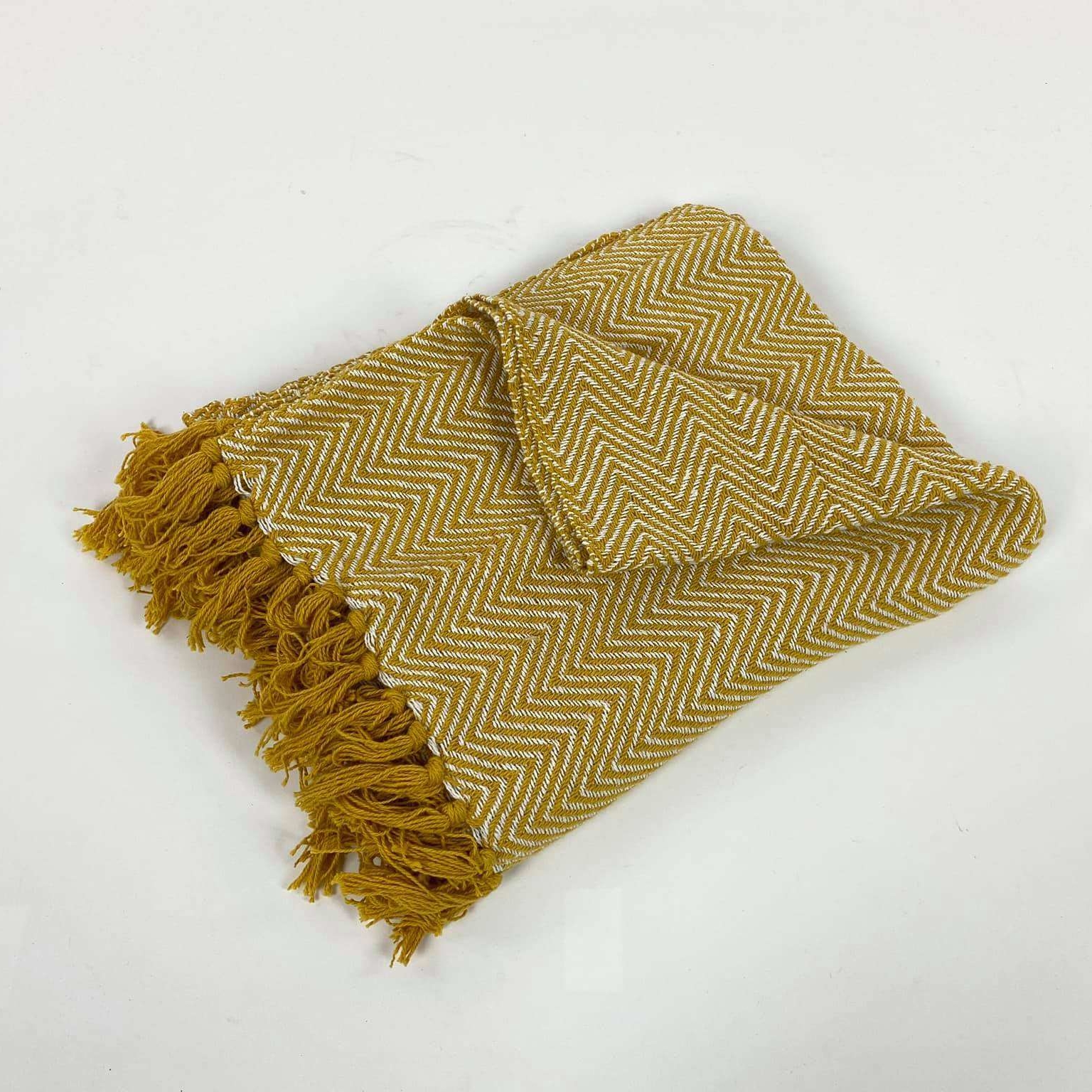 Плед шеврон гірчично-білий WR-210