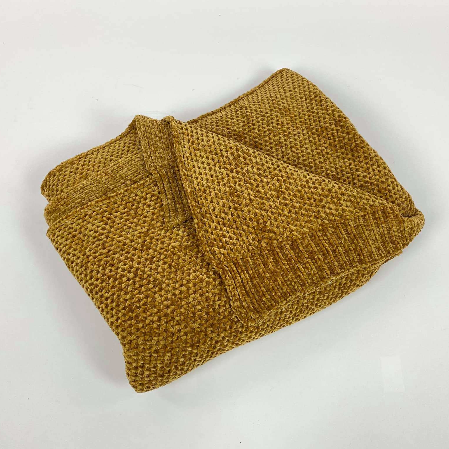 Плед в'язаний гірчичний шеніл WR-211