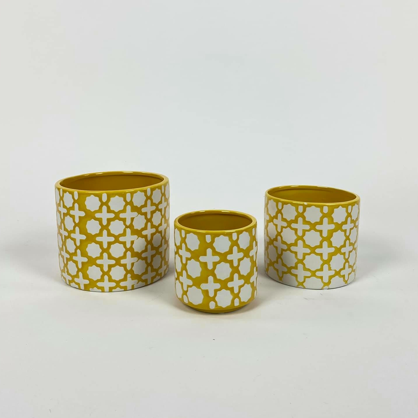 Кашпо жовто-білий візерунок кераміка