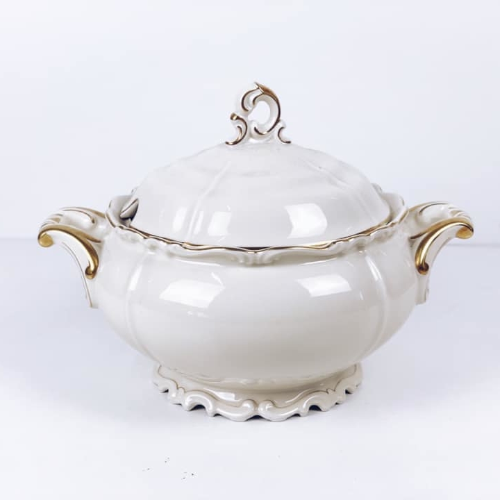 Супниця айворі/золото порцеляна вінтаж SA-039
