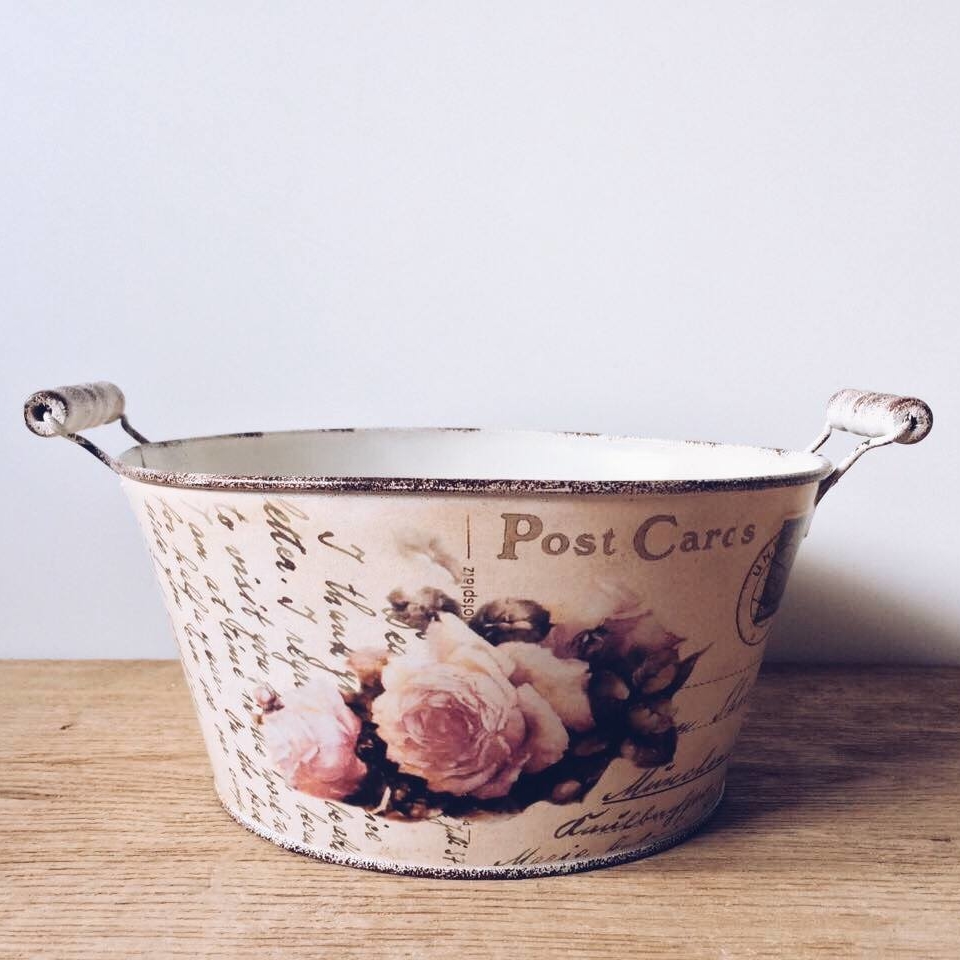 Ємність-кашпо з 2 ручками зістарений Троянди метал