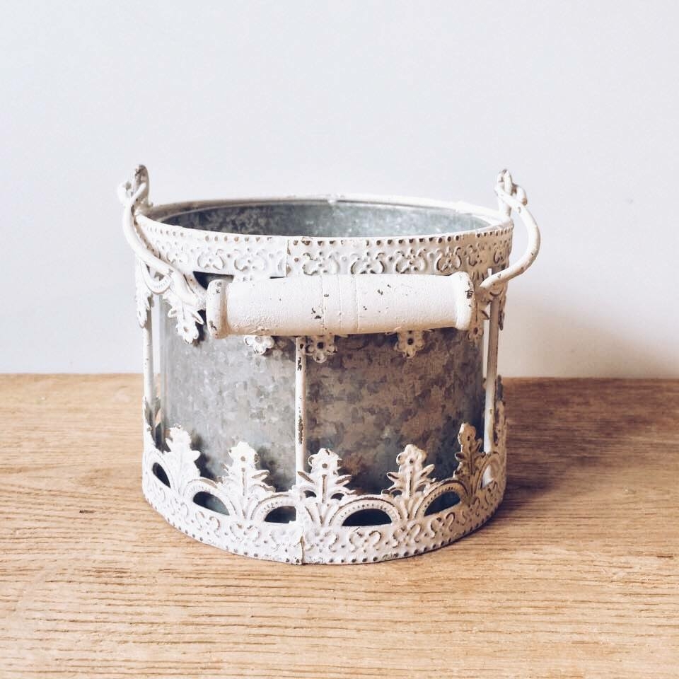 Відерце-кашпо декоративне метал цинк/білий