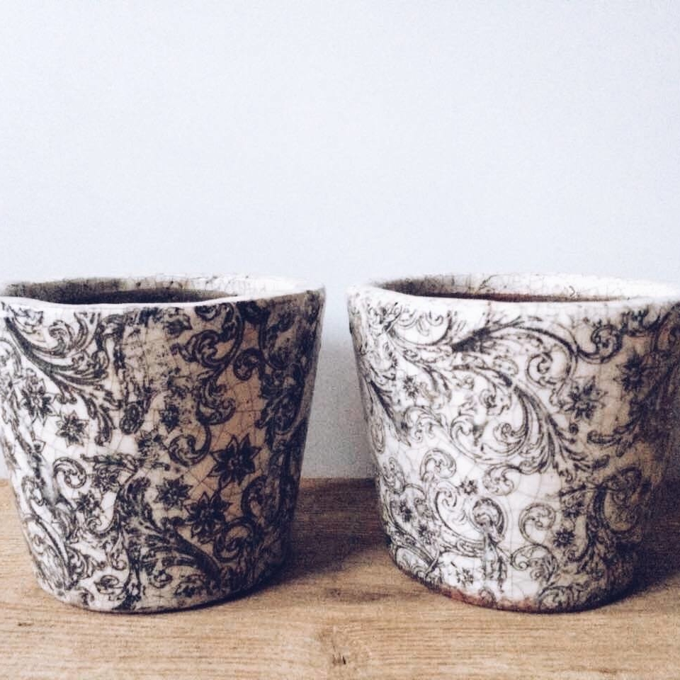 Кашпо з чорним принтом кракелюр кераміка