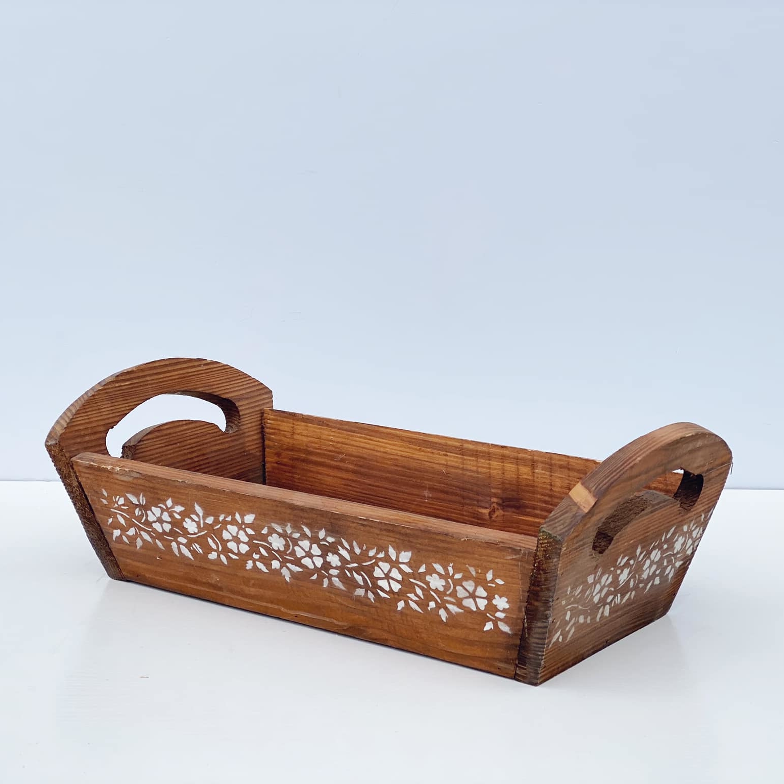 Ящик-кашпо з прорізними ручками принт квітковий візерунок т-дерево