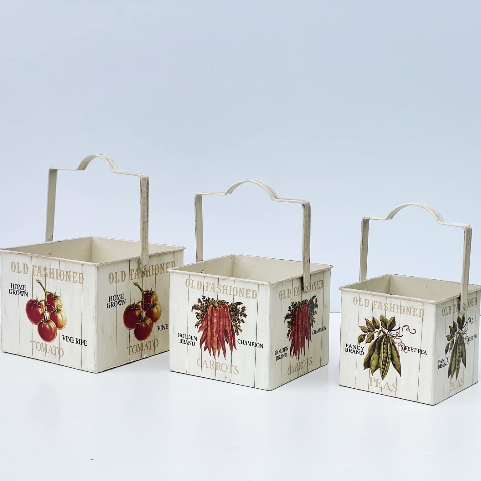 Кашпо квадратне з ручкою Фермерські овочі метал