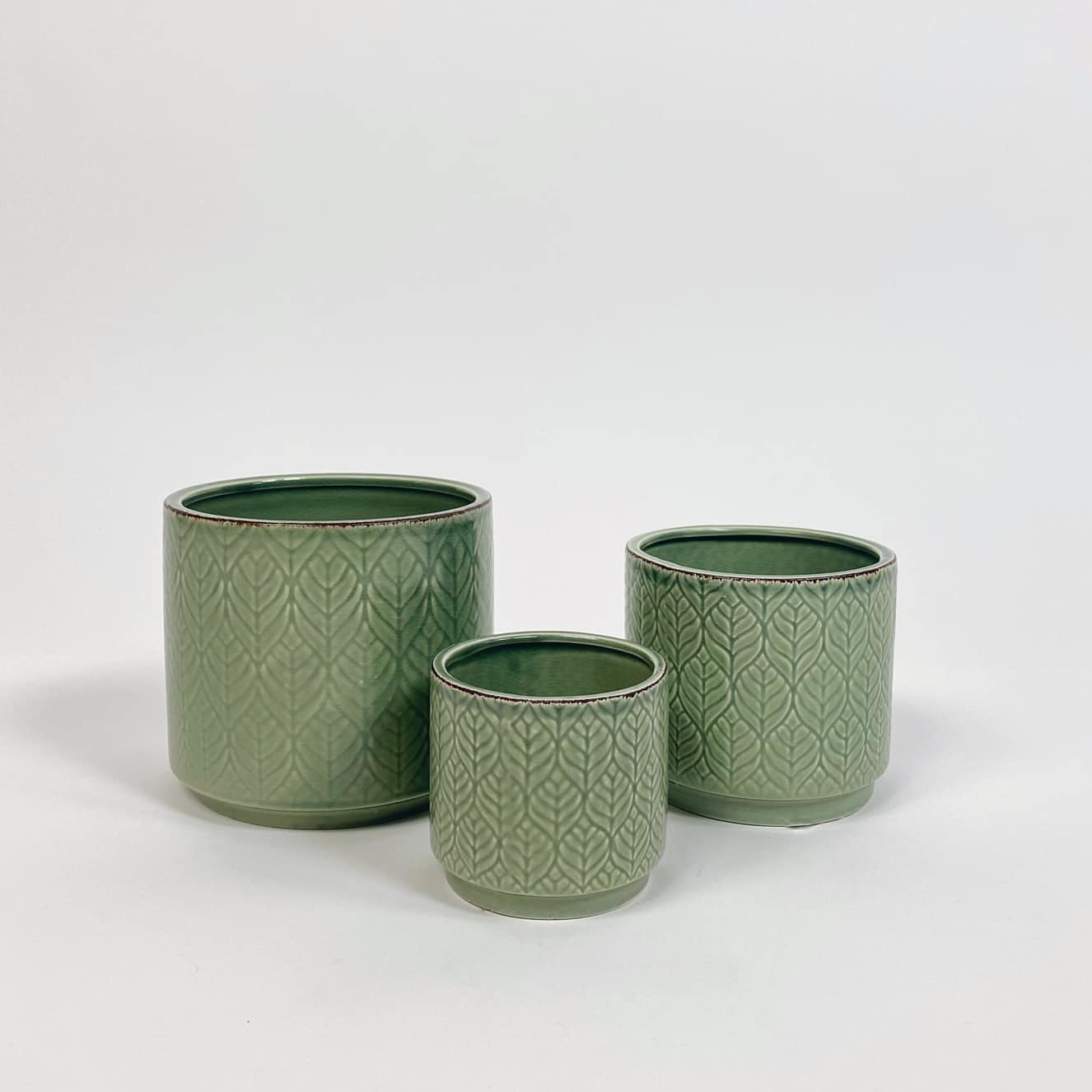 Кашпо рельєф зелене кераміка