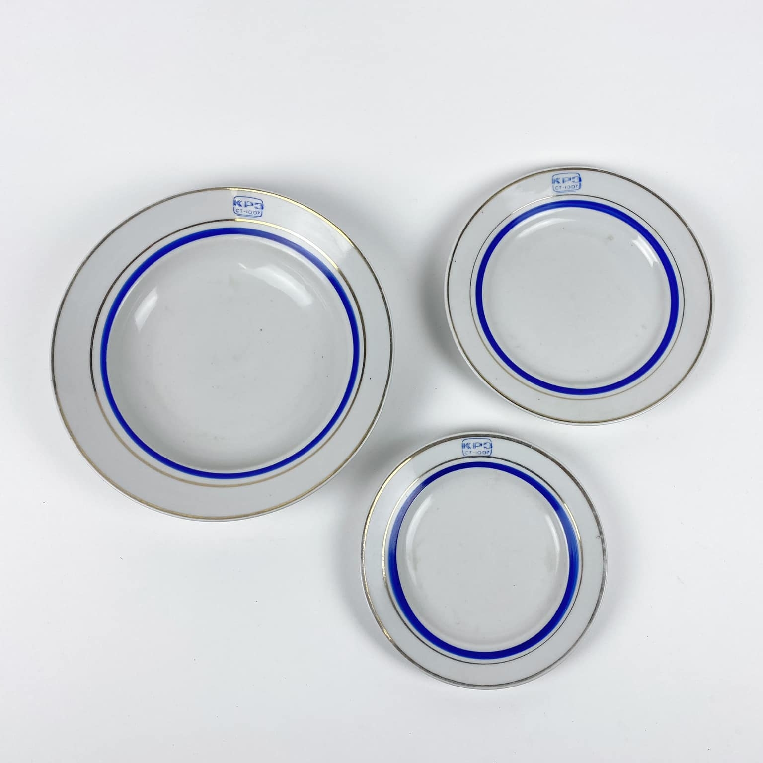 Тарілка обідня/супова/салатна сіньо-золоті смуги вінтажPP-119