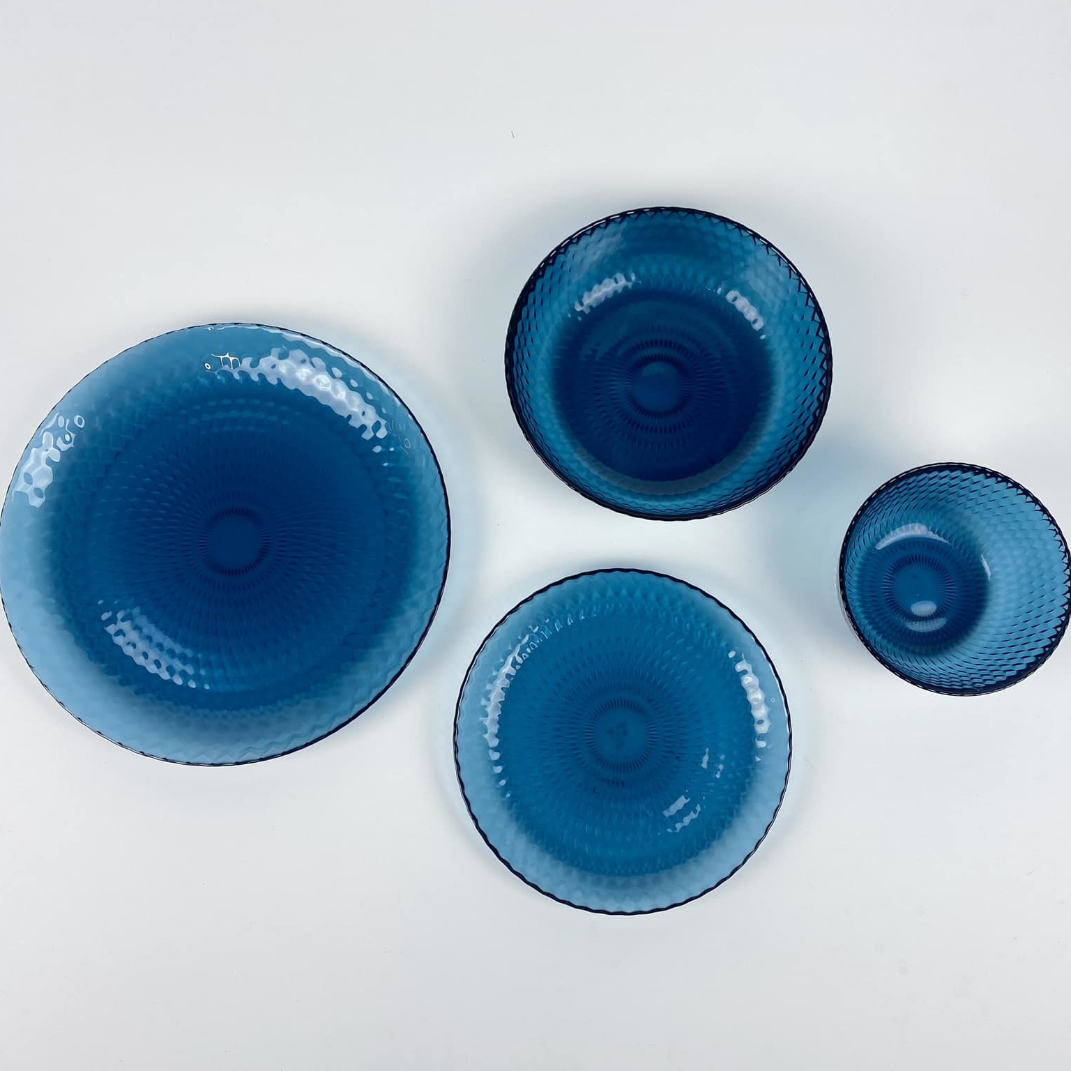 Тарілка обідня/піала рельєфне скло синє PP-132