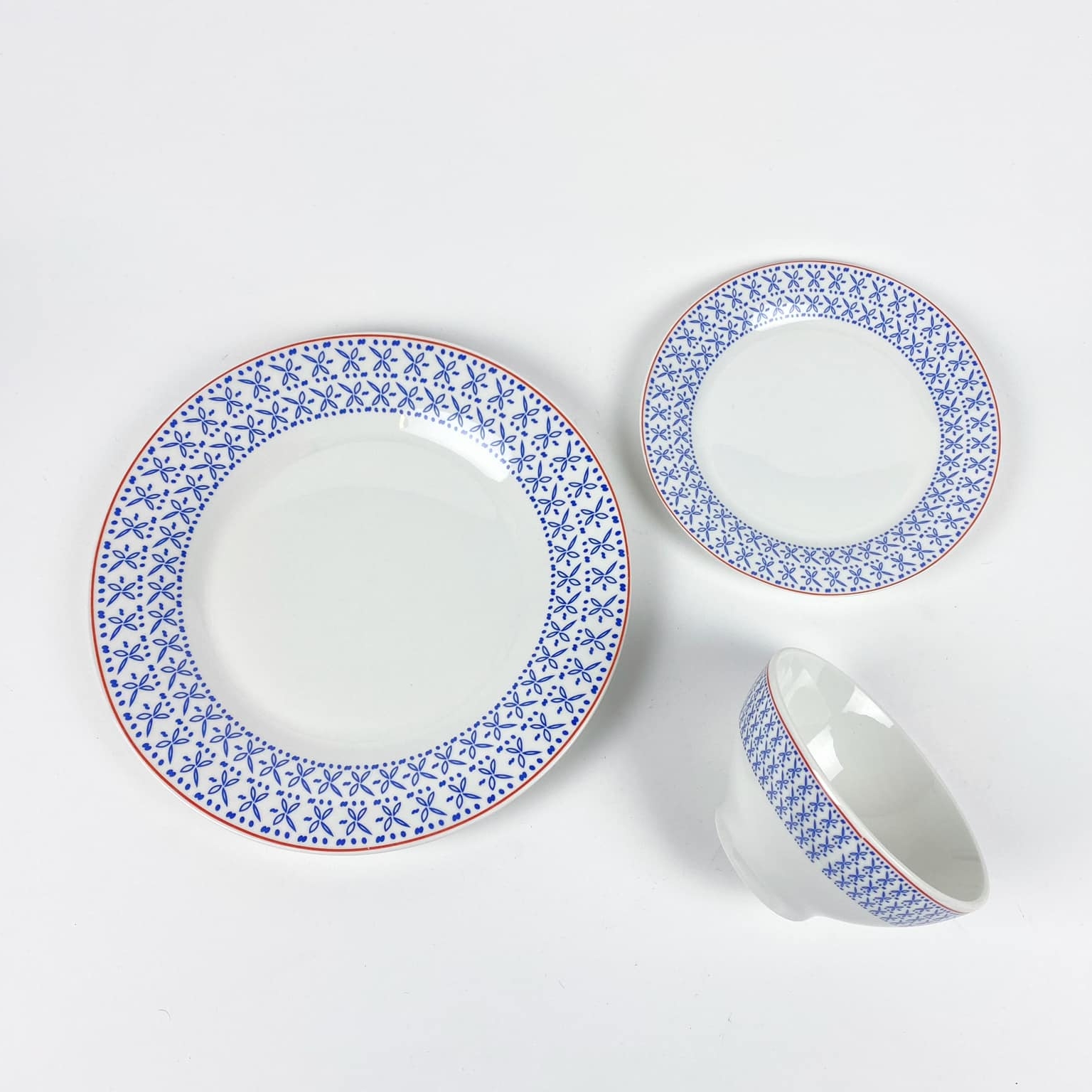 Тарілка обідня/піала синій орнамент червоний обідок PP-193