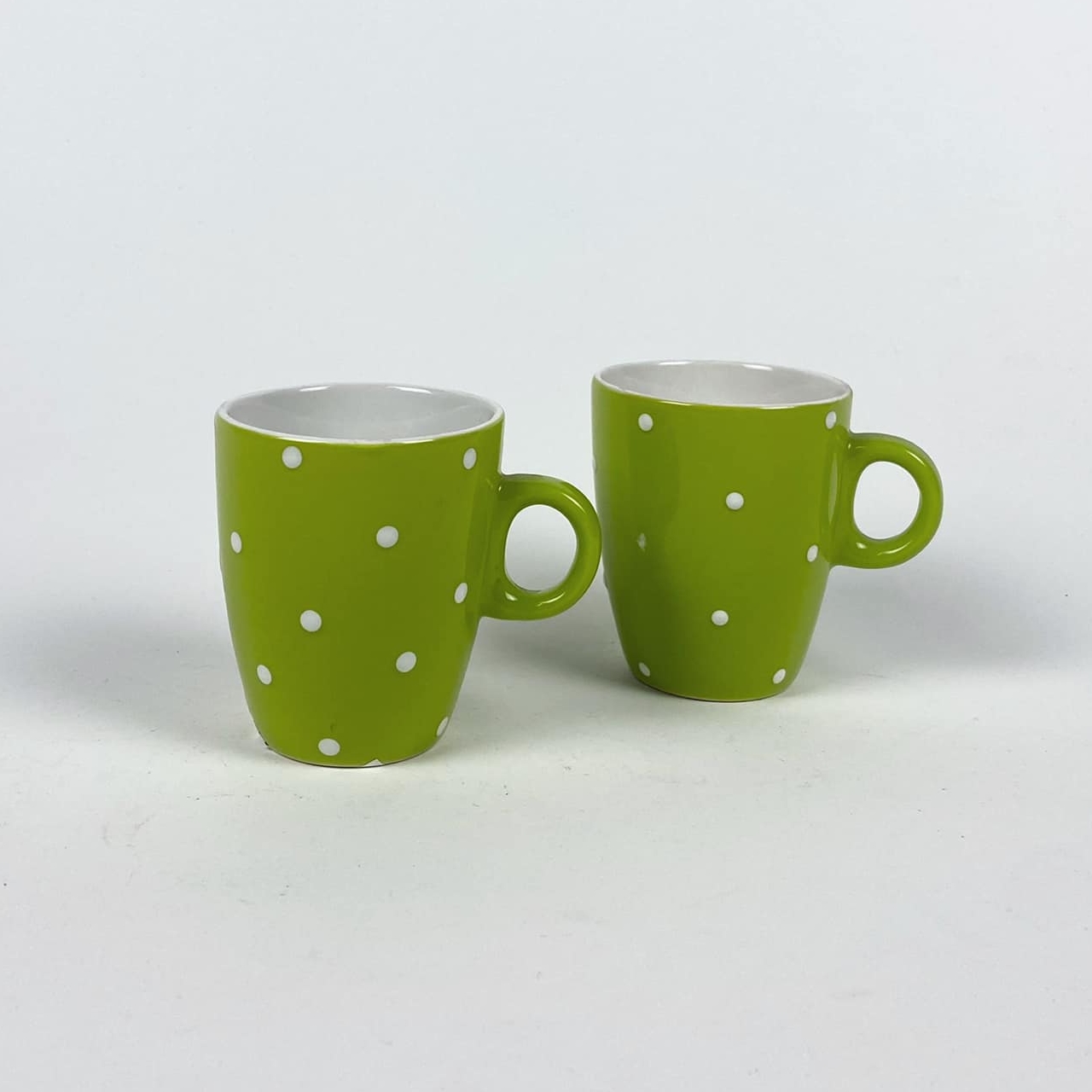 Чашка висока салатова в білий горох кераміка TE-109