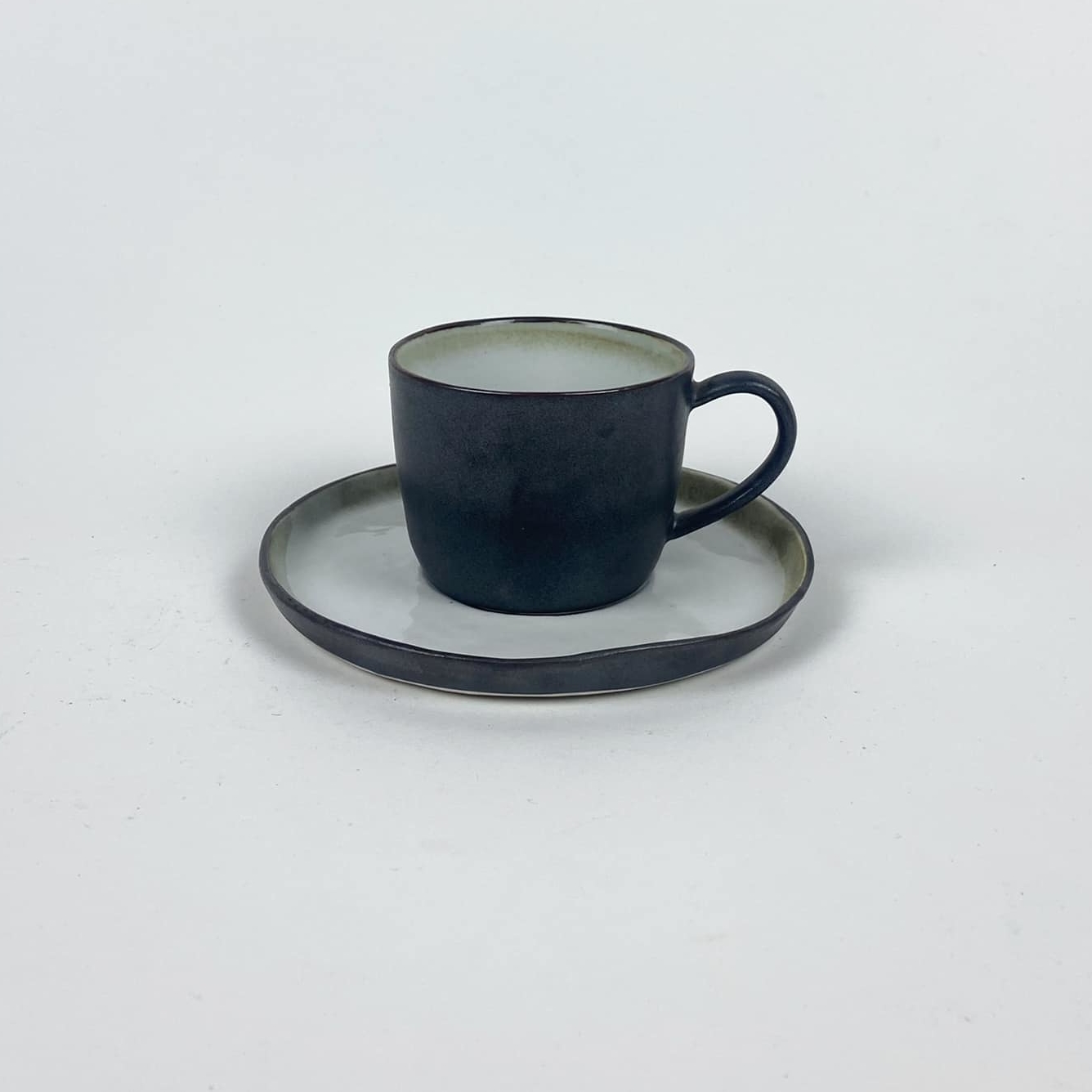 Чашка з блюдцем чорно-сіра кераміка TE-125