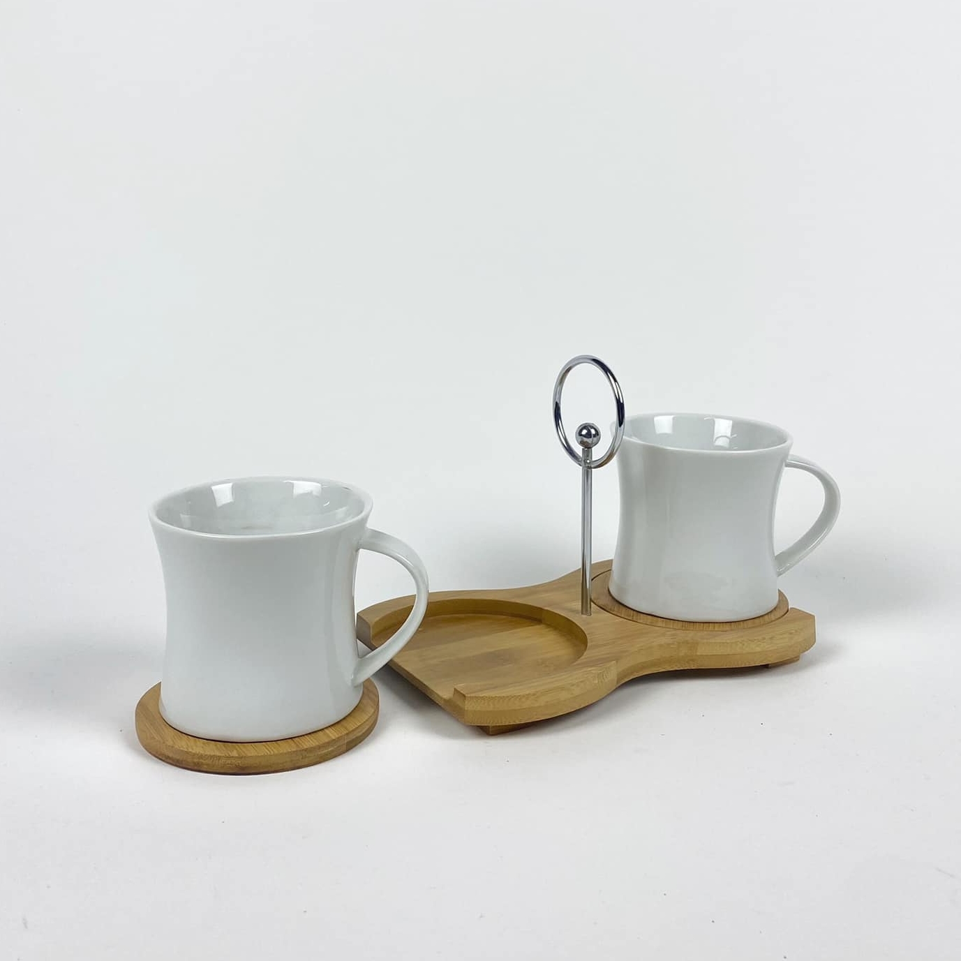 Набір з 2-х чашок на підставці порцеляна/дерево TE-158