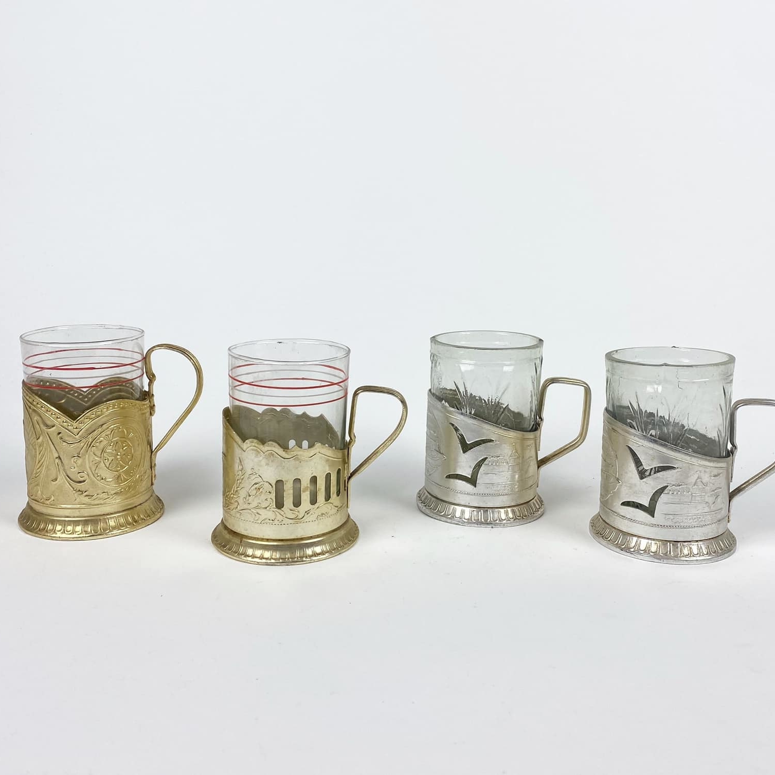 Підстаканник зі склянкою скло/метал вінтаж TE-159