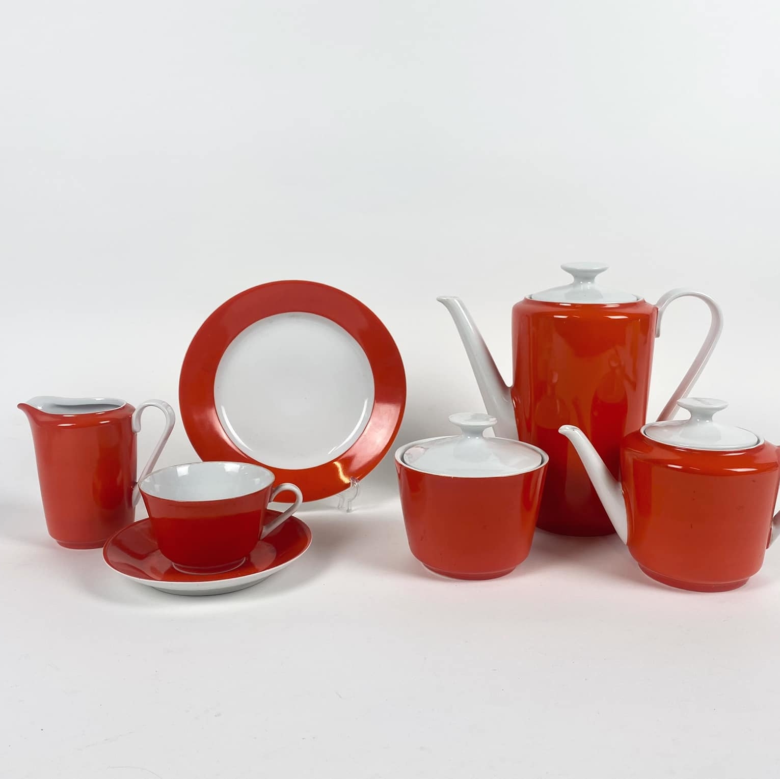 Чайний сервіз порцеляна білий/червоний вінтаж TE-160