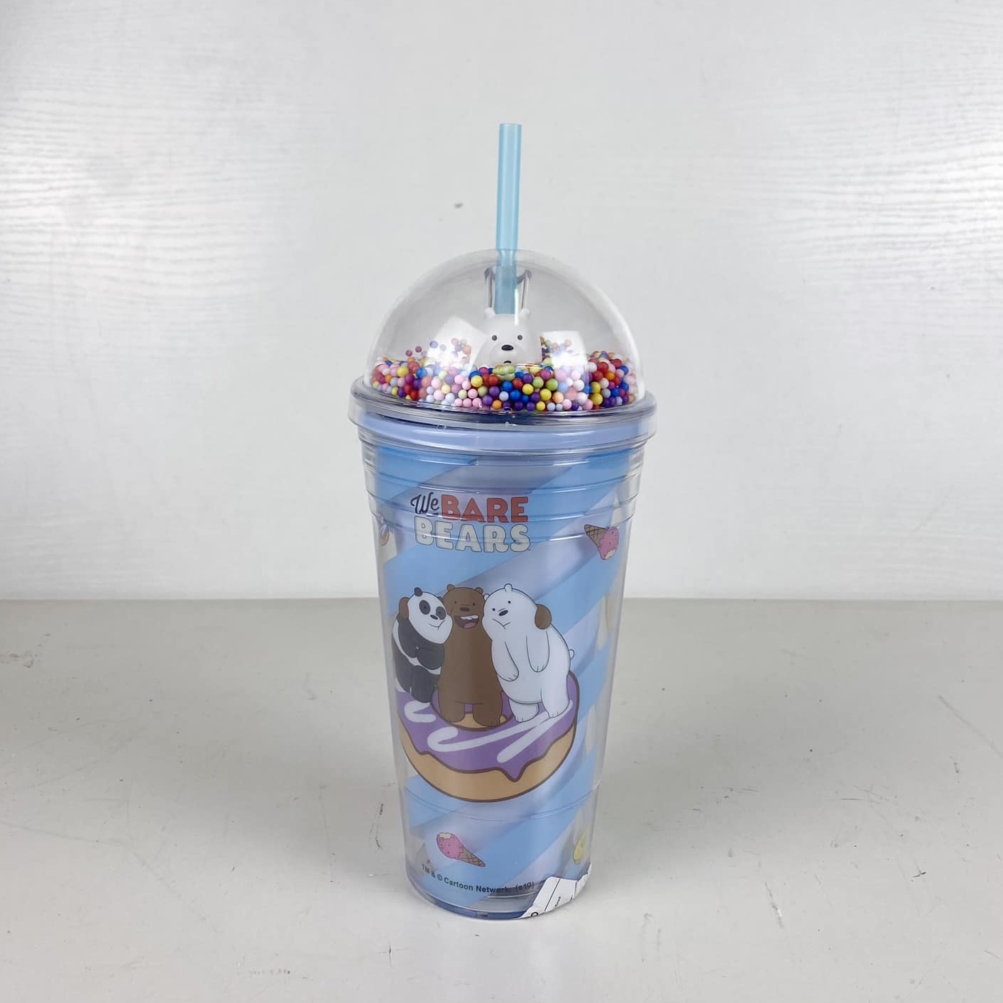 Стакан для напоїв з трубочкою та кришкою блакитний пластик TE-161