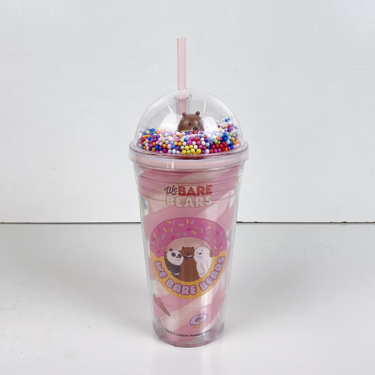 Стакан для напоїв з трубочкою та кришкою рожевий пластик TE-162