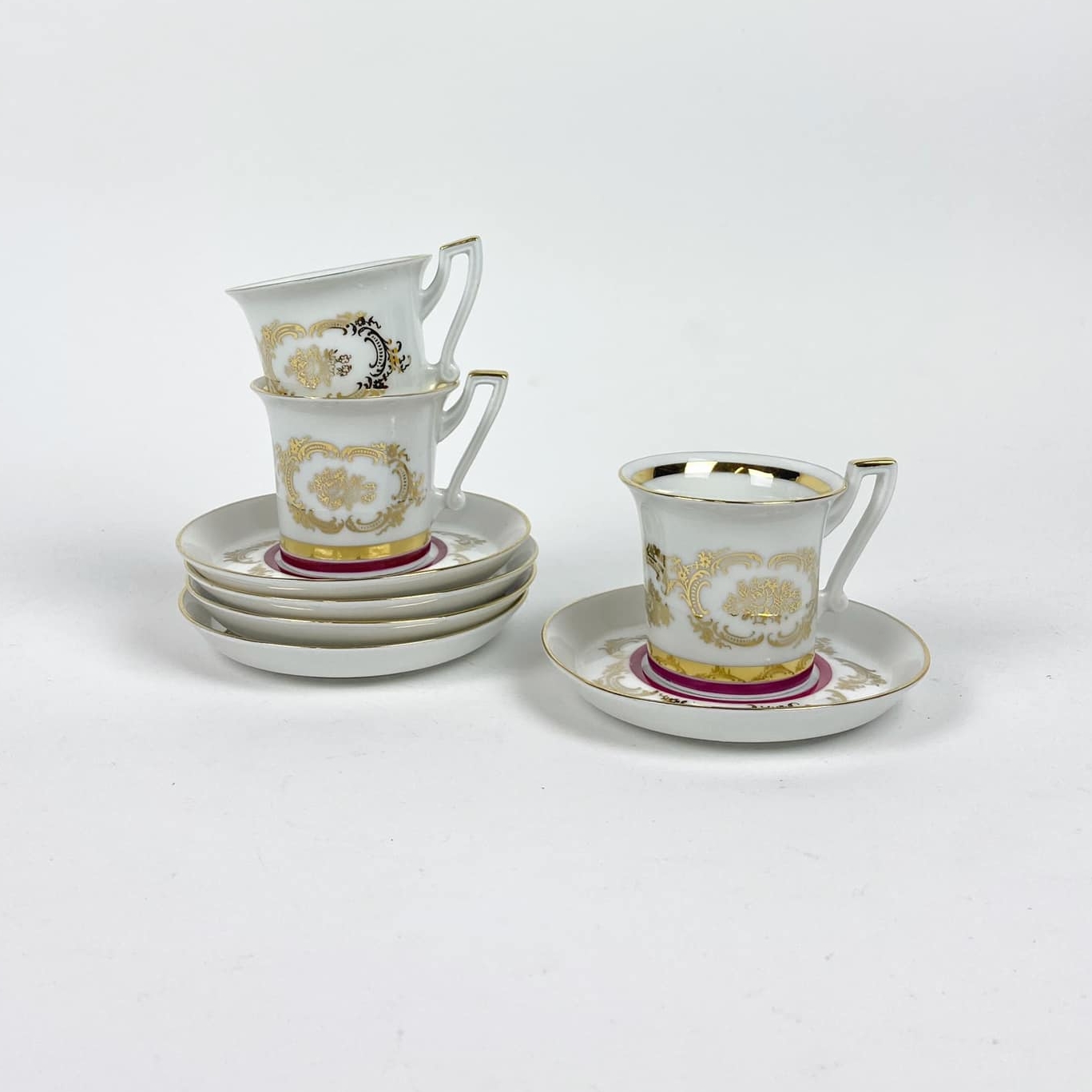 Чашка кавова Класика золото/маджента порцеляна вінтаж TE-175