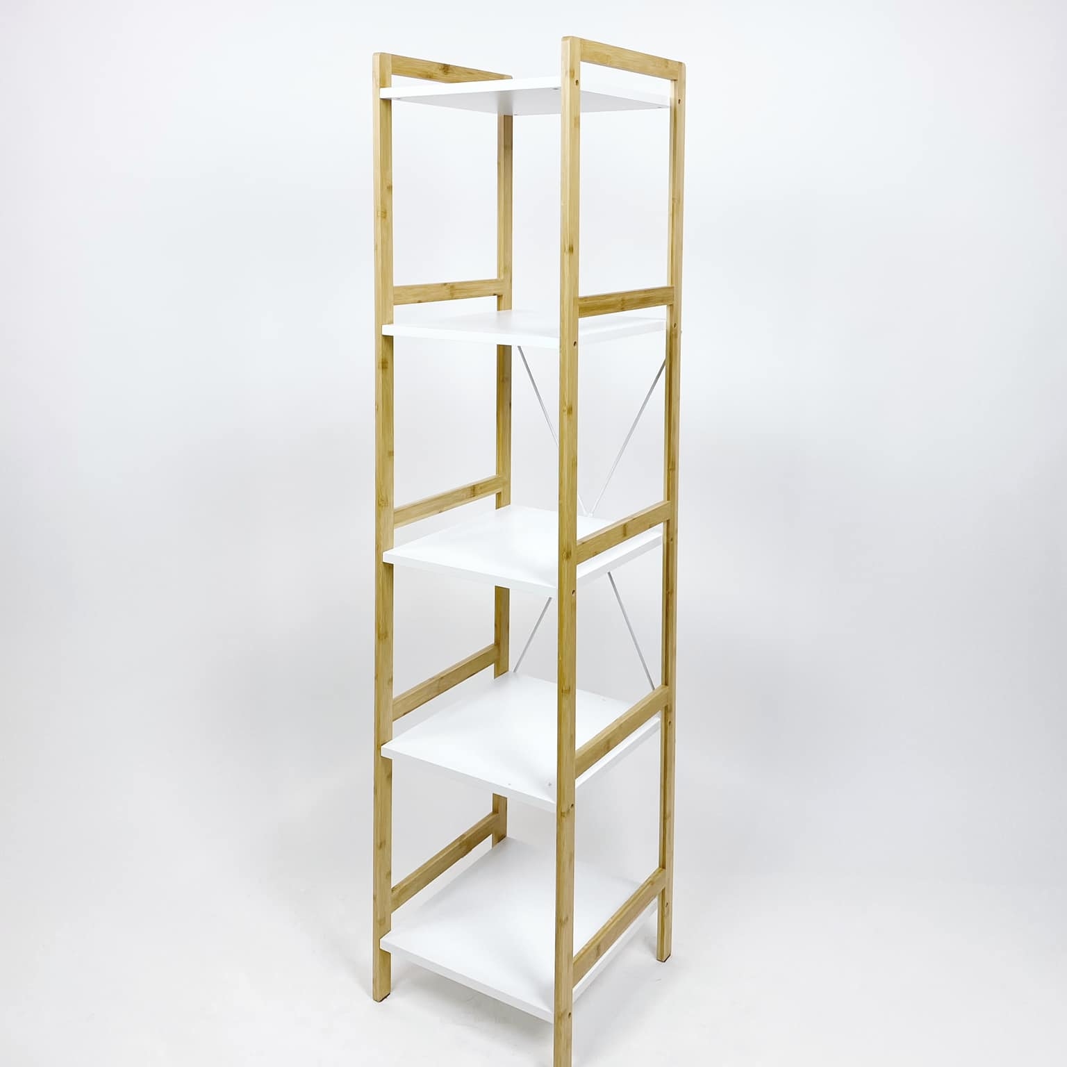 Стелаж вузький 5 полиць білий/бамбук SR-077
