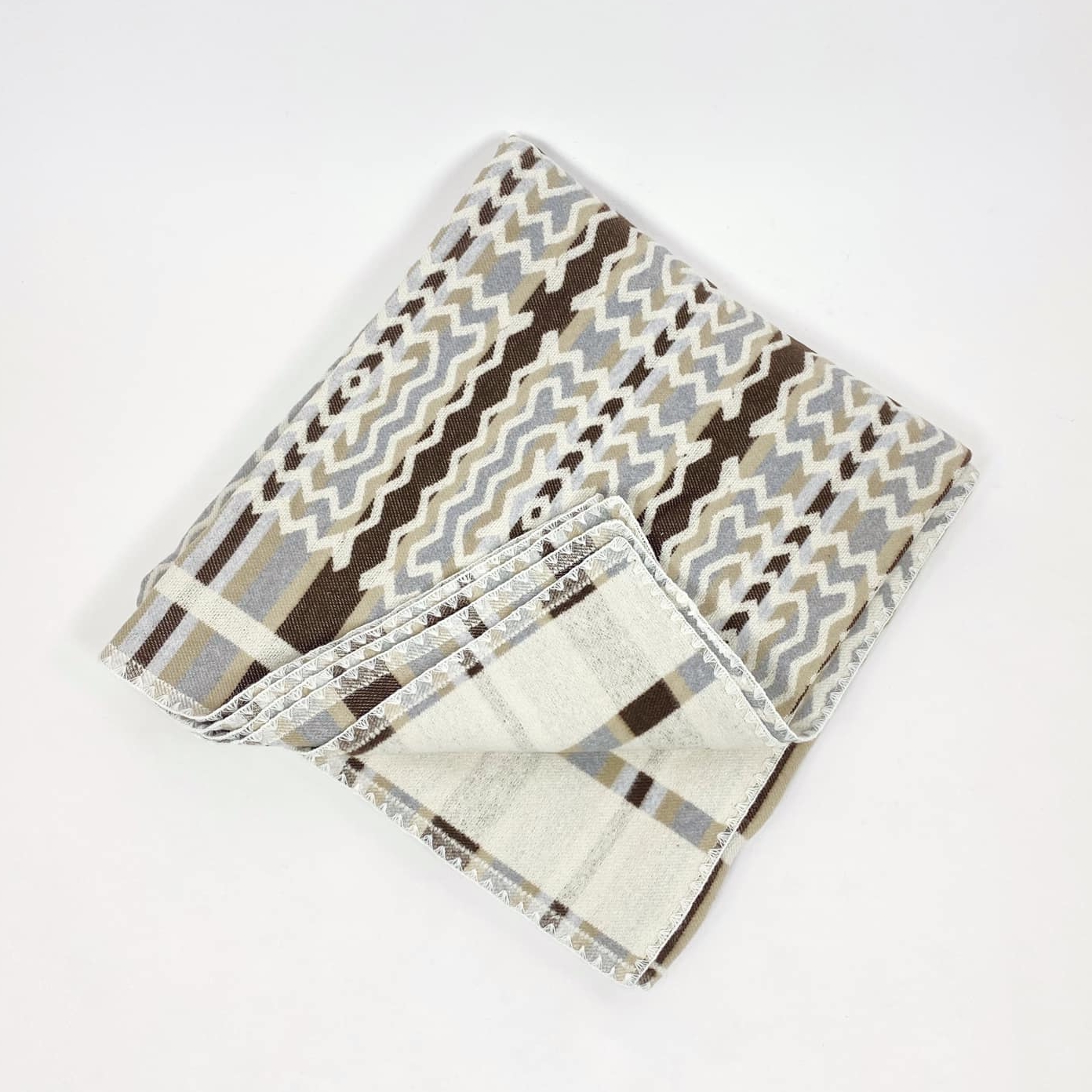 Плед бежево-біло-коричневий геометричний візерунок WR-213