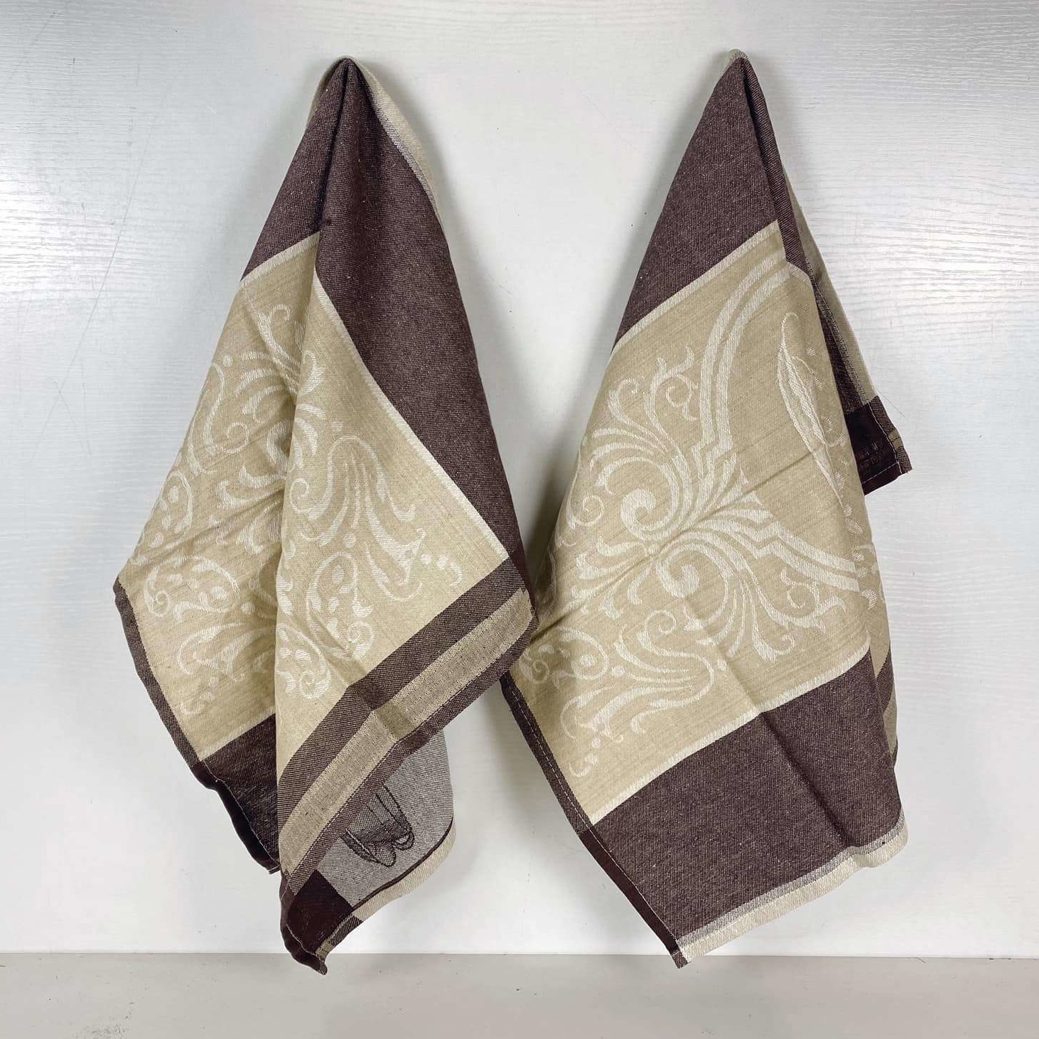 Рушник кухонний коричнево-бежевий жакард TT-109