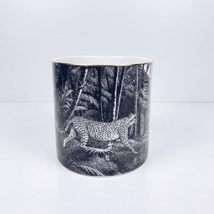 Ваза циліндр Гравюра Леопард ч/б порцеляна VA-389