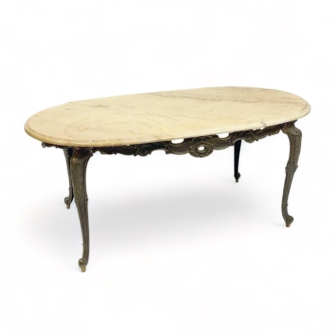 Столик кавовий овальний мармур на бронзових ніжках вінтаж TB-607