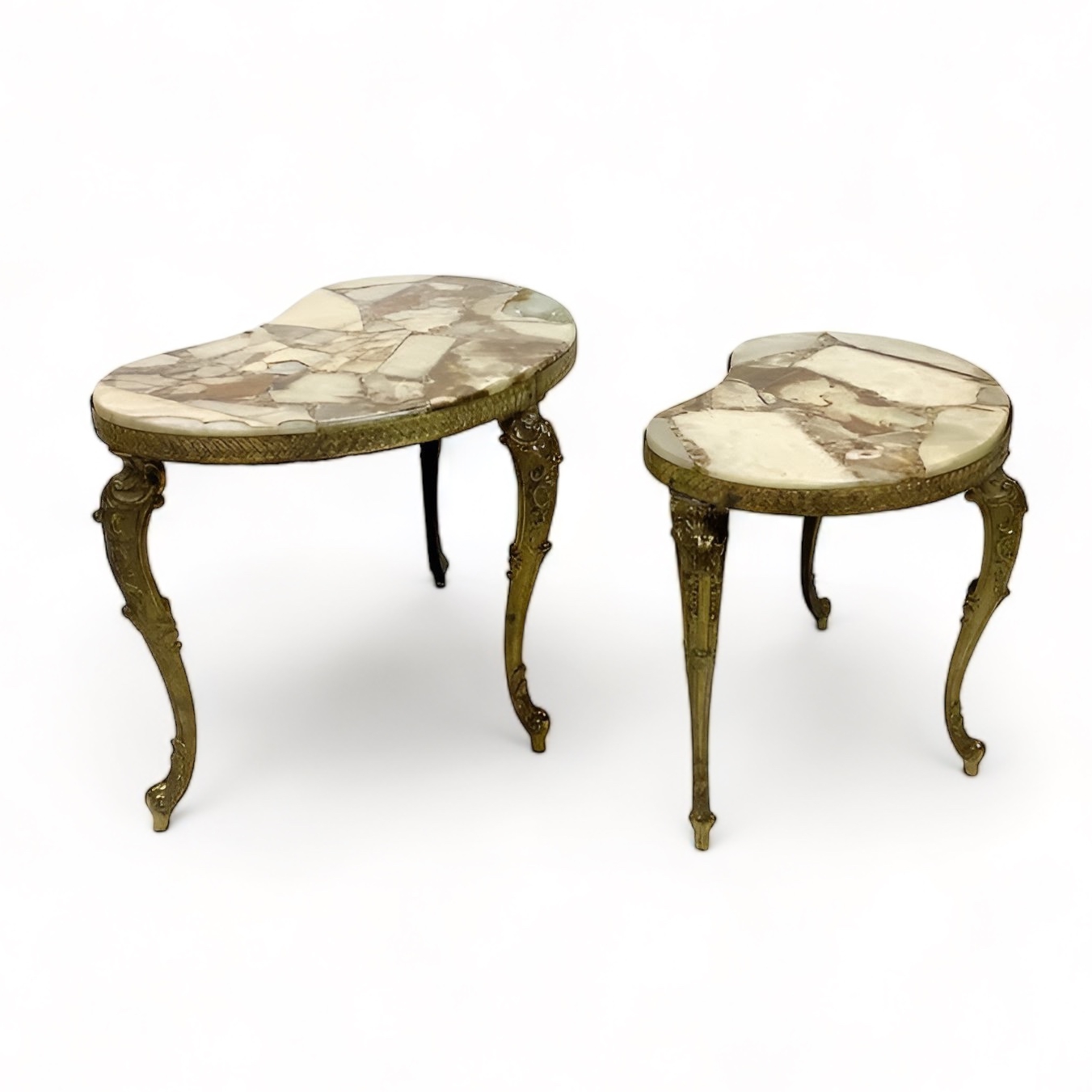 Комплект столиків 2 шт на фігурних ніжках мармур/бронза TB-605