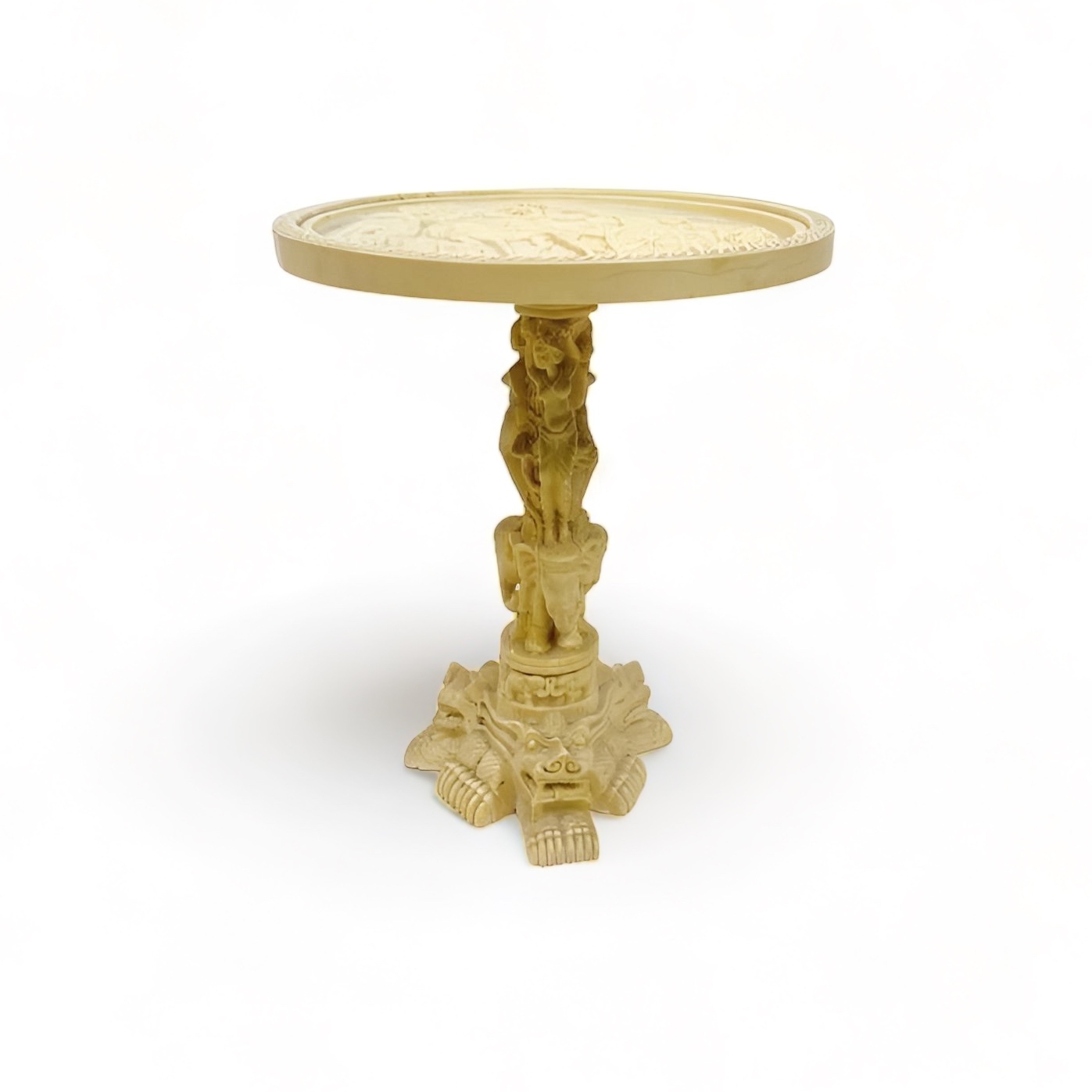 Столик кавовий круглий з різбленням кольору слонової кістки вінтаж TB-608