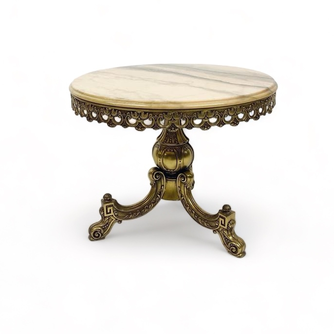 Столик кавовий круглий з ажурним обідком мармур/метал вінтаж TB-606