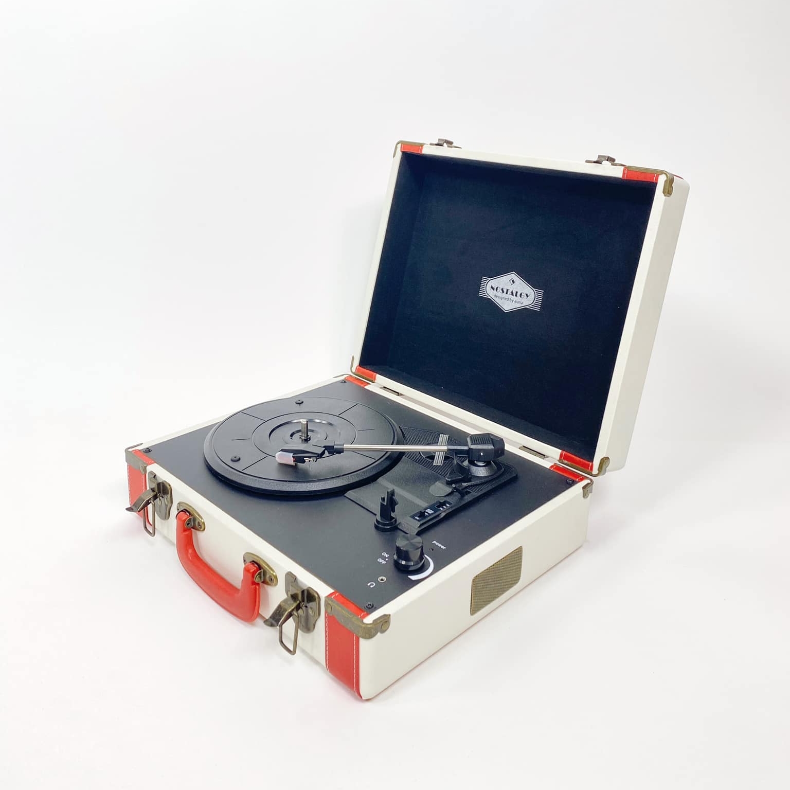Програвач вінілу у ретро стилі біло-червона валіза AU-061