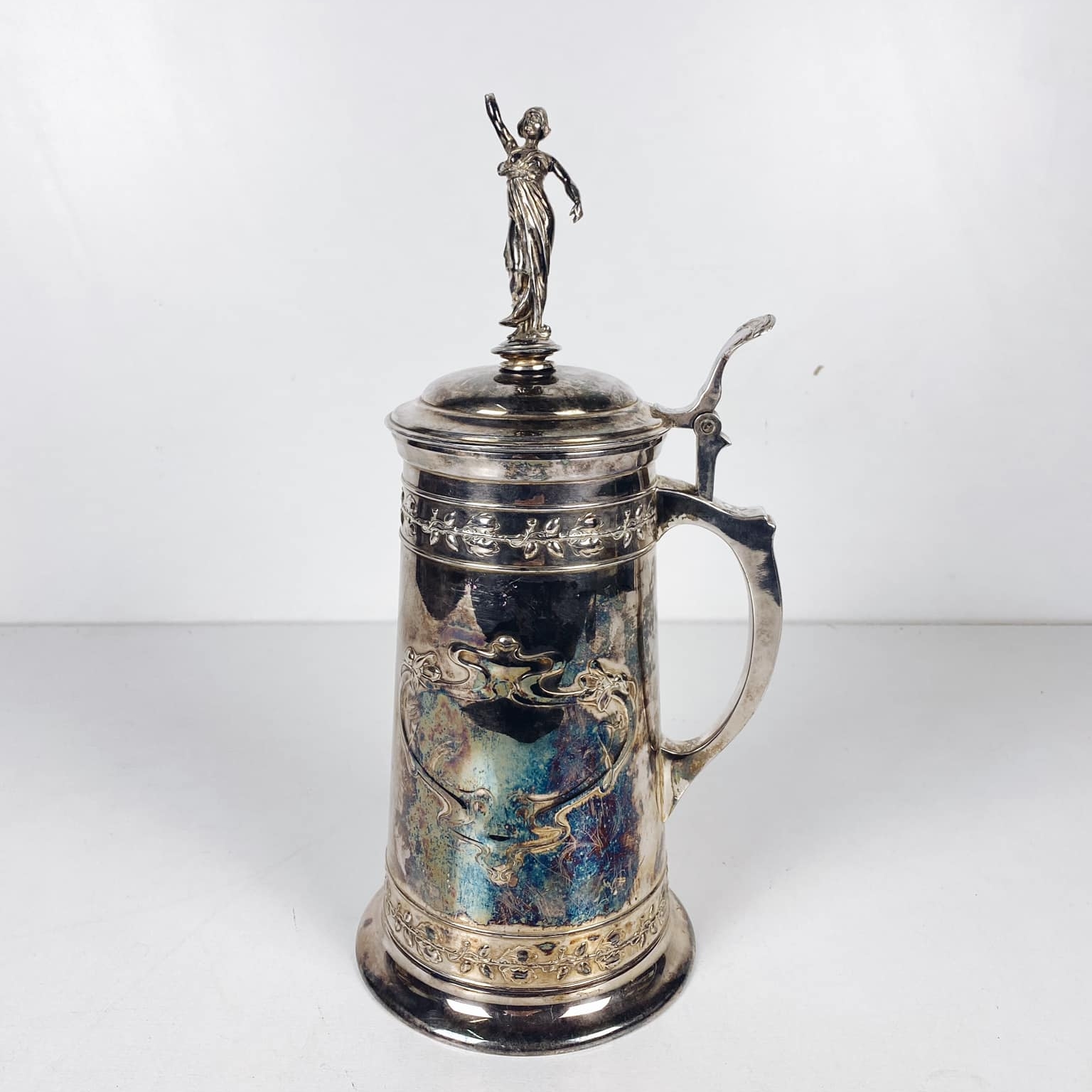 Кружка для пива зі статуеткою на кришці сріблення вінтаж BB-042