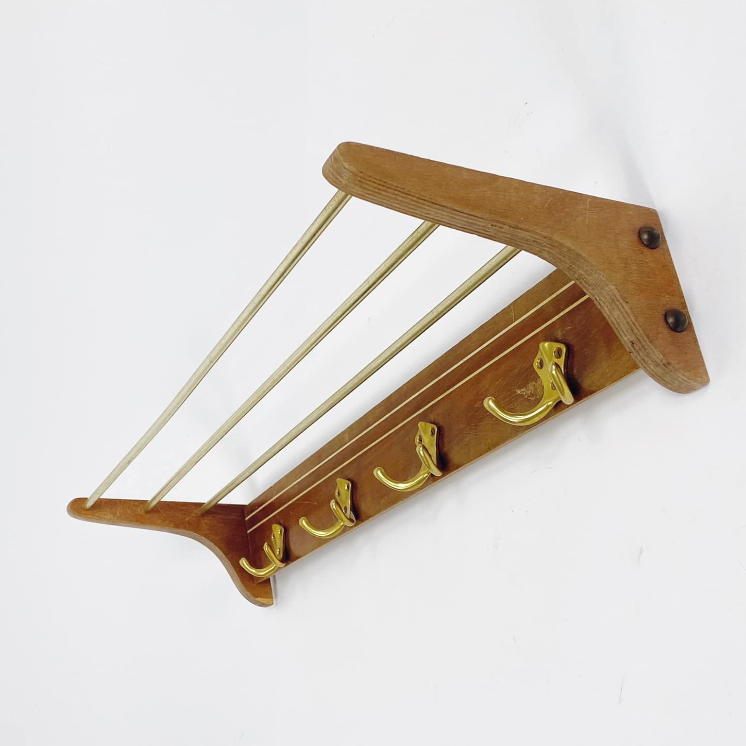 Вішак настінний на 4 гачки з полицею дерево/метал вінтаж