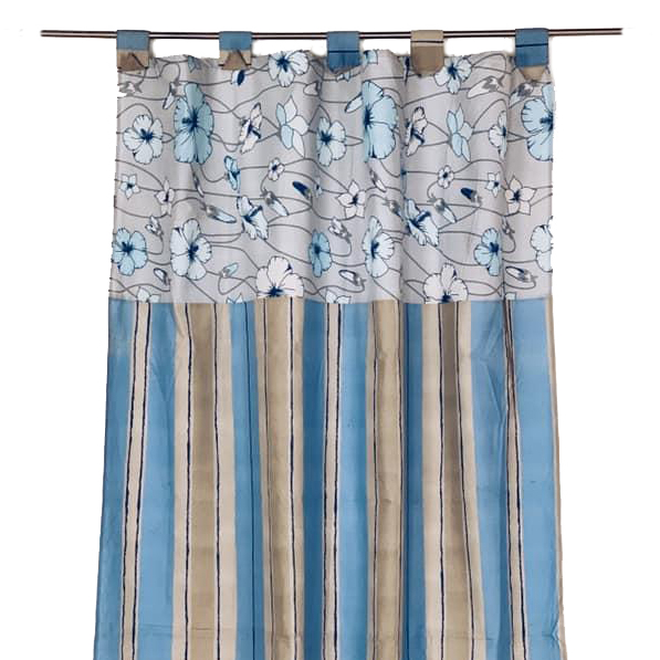 Штора комбінована Квіти/смужки на петлях беж/блакитна CR-008