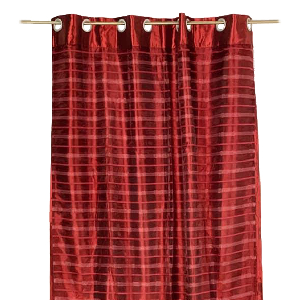 Штора на люверсах двійна органза/атлас смужки бордо CR-009