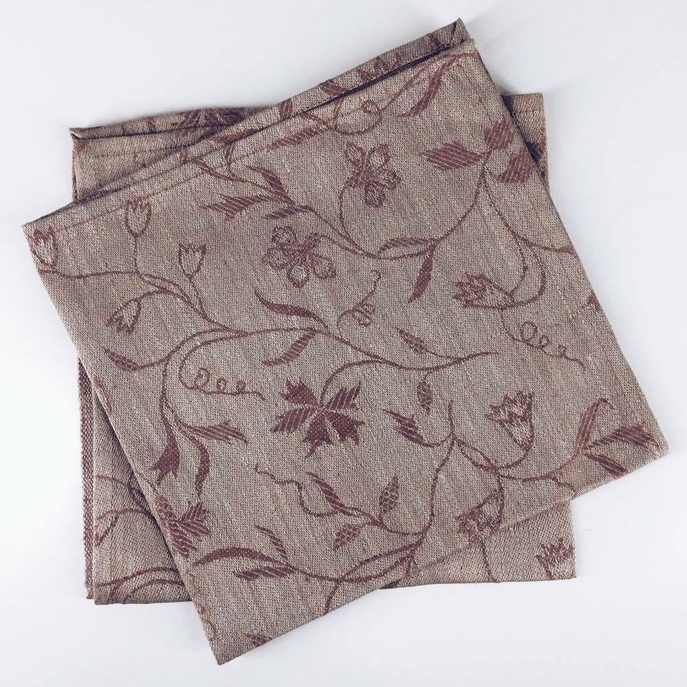 Серветка коричнева квіти жакард льон TT-183