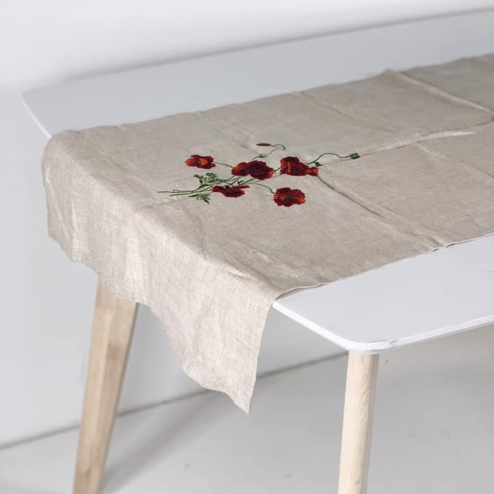 Ранер льон натур вишивка Маки TT-099