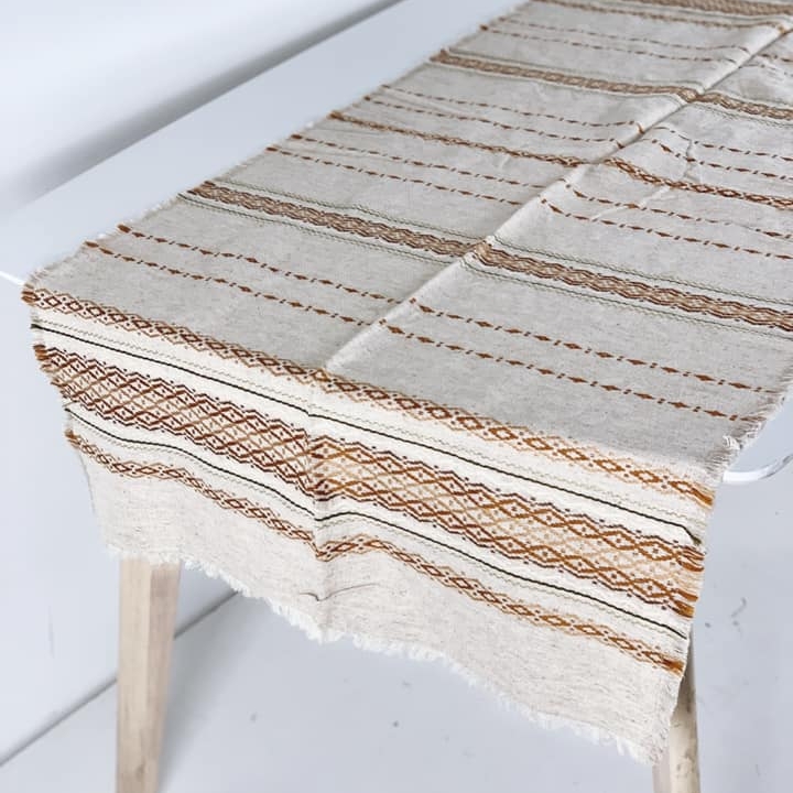 Серветка прямокутна етно льон натур смуги орнаменту коричневі TT-005