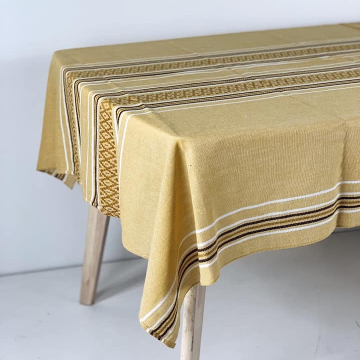 Скатертина охра смуги з орнаментом в етнічному стилі вінтаж TT-196