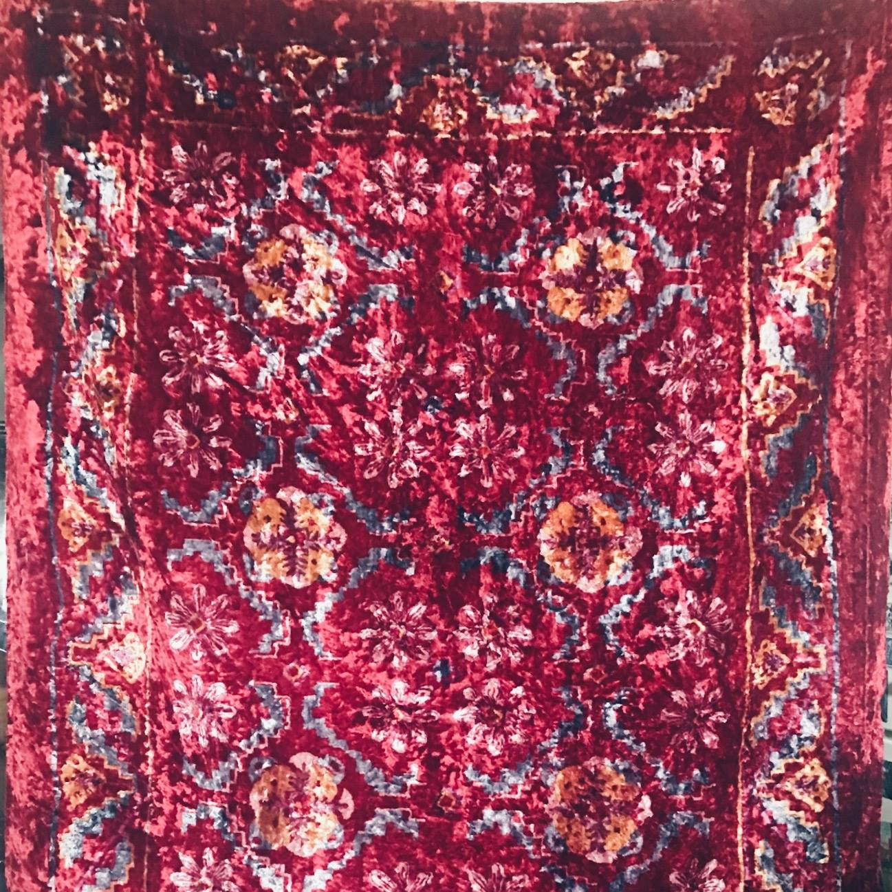 Скатертина плюш бордо геометричний принт вінтаж TT-203